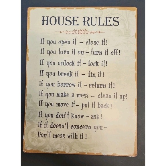The Unbranded Brand Other - House Rules Metal Sign 10x14